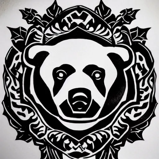 Image similar to tattoo design, stencil, bear, wreath surrounding bear