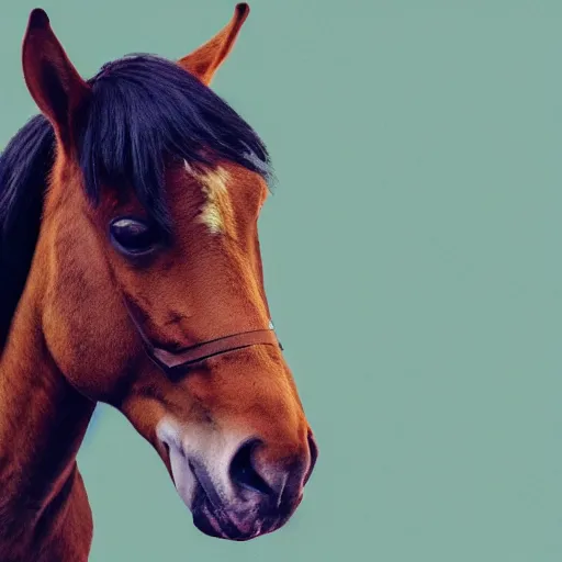 Image similar to full photo of a horse with a cat-head