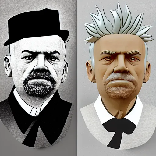 Prompt: vladimir lenin with haistyle of rick sanchez, 3 d realistic portrait