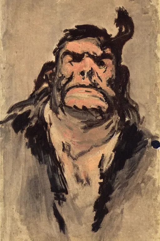 Prompt: portrait of a grumpy orc barbarian by walter sickert, john singer sargent, and william open