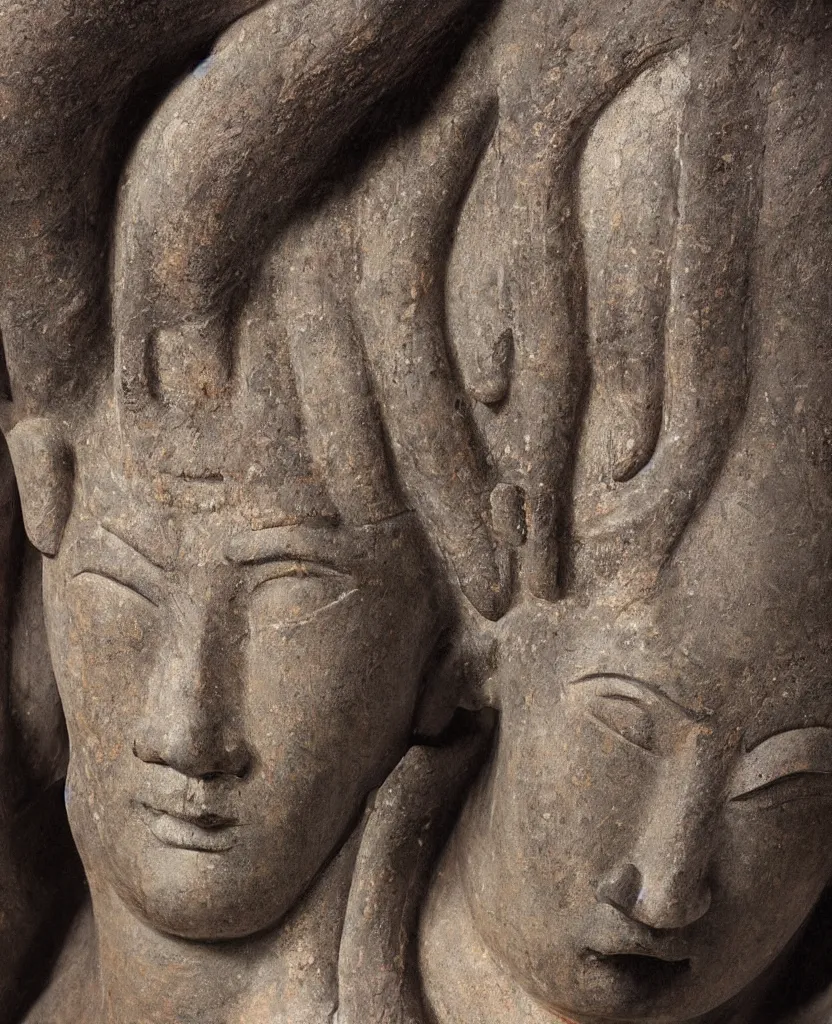 Prompt: ancient japanese, goddess statue, alluring, scratched colour paint, head and torso bust portrait, kamakura period, hyper realistic, texture details, high fidelity, by, intricate, isolated on black background, highly detailed, smooth, sharp focus, illustration, art by arsen asyrankulov and artgerm and tian zi and greg rutkowski,