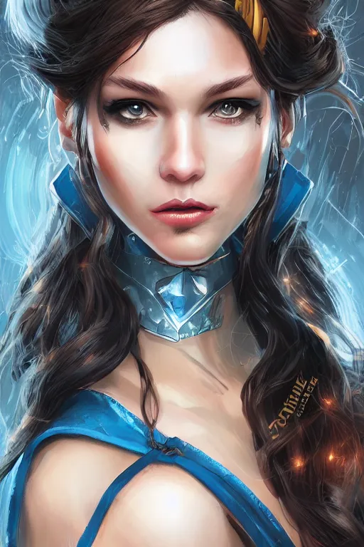 Image similar to three quarters portrait of a beautiful woman,super hero costume,heroic pose,highly detailed, digital painting,illustration, art by Stanley Lau