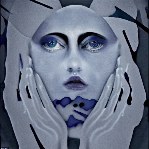 Image similar to blue woman inside her fingerprint , surrealistic abstract art in the style of claude cahun “