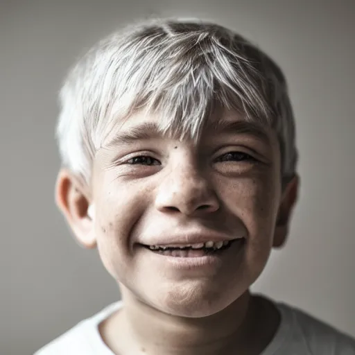 Prompt: portrait of a kid with old wrinkly skin and gray hair