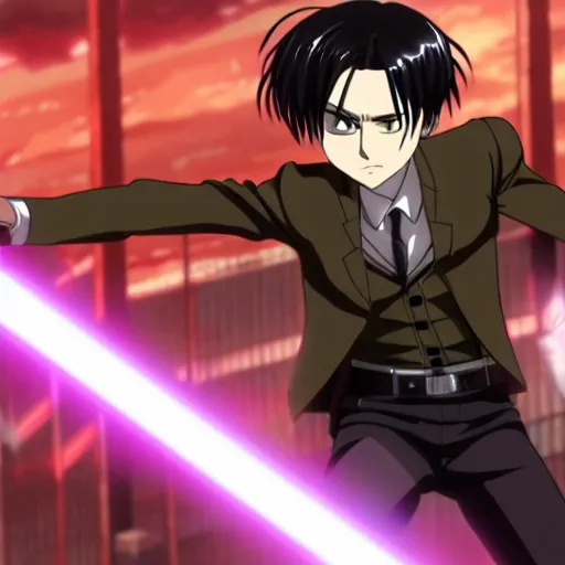 Levi Ackerman from Attack on Titan using lightsabers,, Stable Diffusion