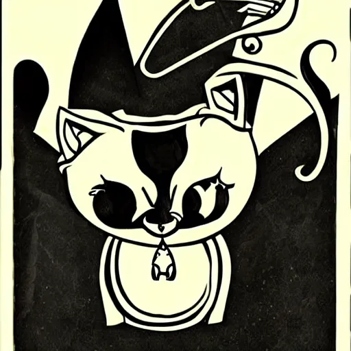 Prompt: Satanic cat, darkness, animated movie, 50s, disney animated movie style