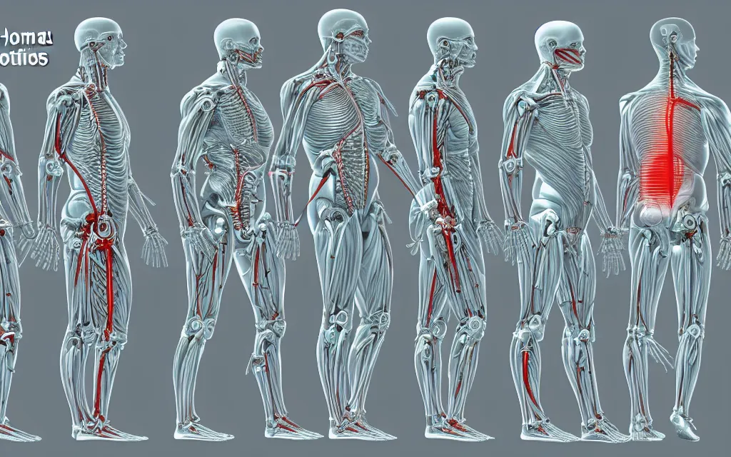 Prompt: diagram of cyborg humans'future biomechanical evolution, scientific anatomical diagram