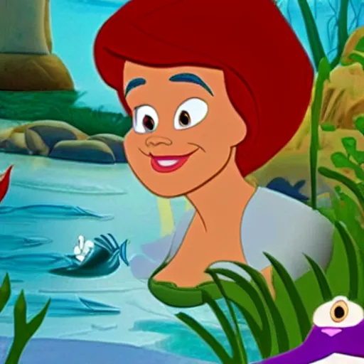 Image similar to Sajid Javid as ((Ariel) The Little Mermaid), Disney cartoon, tail fin