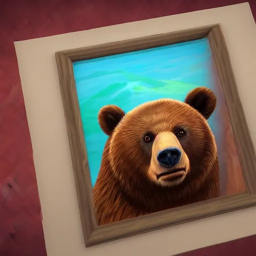 Image similar to a portrait frame of a bear in jacuzzi, the sims 4 oil panting