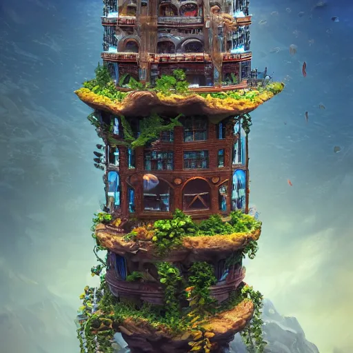 Image similar to a beautiful aquarium tower, highly detailed, 3 d render, masterpiece, trending on artstation, devianart, cgsociety, concept art