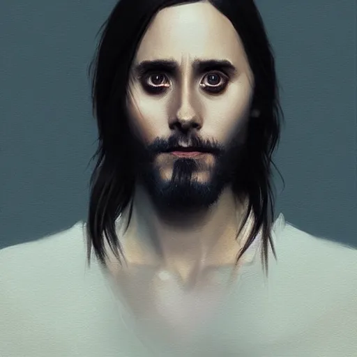 Image similar to “ portrait of jared leto by greg rutkowski, young, attractive, highly detailed portrait, scifi, digital painting, artstation, concept art, smooth, sharp foccus ilustration, artstation hq ”