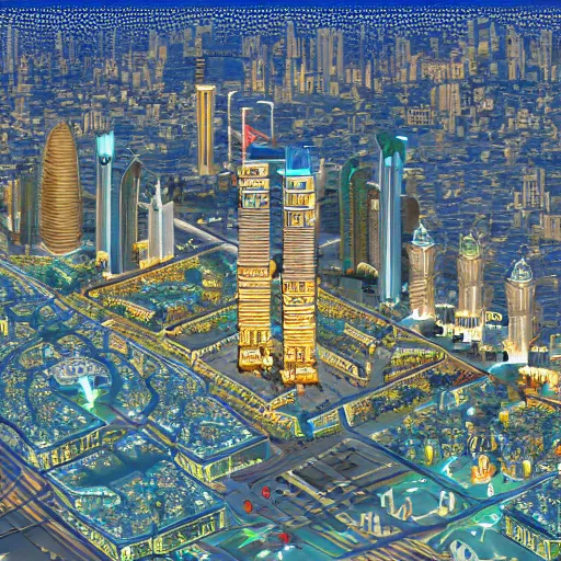 Image similar to riyadh city in the style of yongoh kim