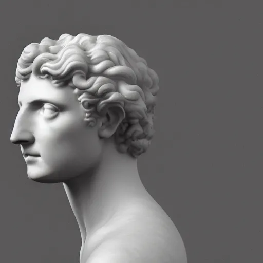 Image similar to a neon ring encircles a renaissance statue head, 3 d render