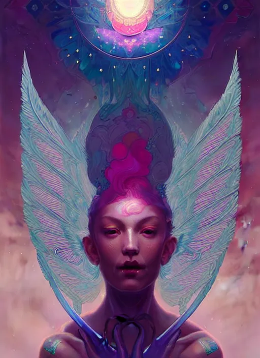 Image similar to symmetry!! cancer!!!! highly detailed, high contrast, light reflection, delicate patterns with feather texture, shining angel sword, trippy, nebula, trending on art station by artgem, by peter mohrbacher, by wlop, by ruan jia