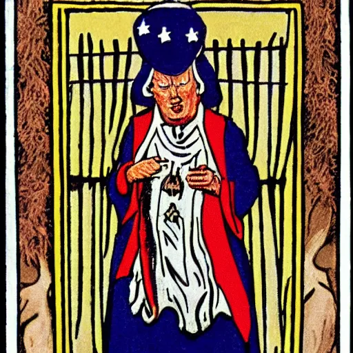 Prompt: Donald Trump in Thoth tarot deck, style of Lady Frieda Harris, 4K
