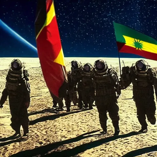 Image similar to kurdish astronaut holding a kurdish! kurdistan! flag in a movie directed by christopher nolan, movie still frame, promotional image, imax 7 0 mm footage