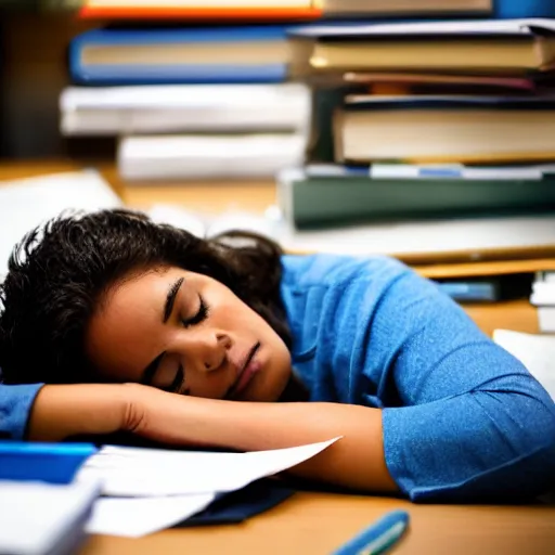 Image similar to a worker asleep between piles of papers