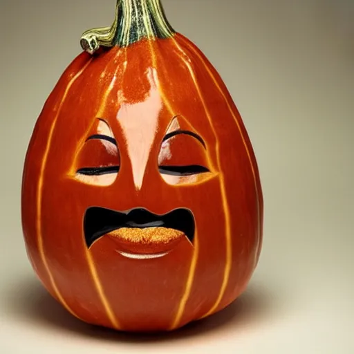 Image similar to gourd shaped like the face of amber heard hybrid intercross mix as a gourd