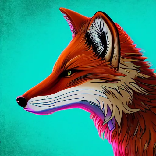 Prompt: digital fox, ultimate retrowave palette, digital world, highly detailed, electric breeze, anatomically correct vulpine, synth feel, fluffy face, ear floof, flowing fur, super realism, accurate animal imagery, 4 k digital art