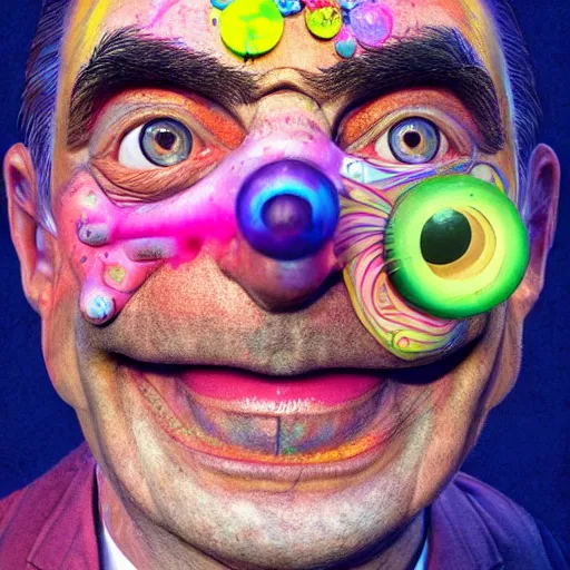 Image similar to Very very very very highly detailed epic central composition photo of Mr Bean face, intricate, happy colorful vibes, extremely detailed, digital painting, smooth, sharp focus, illustration, intimidating lighting, incredible art by Brooke Shaden, artstation, concept art, Octane render in Maya and Houdini