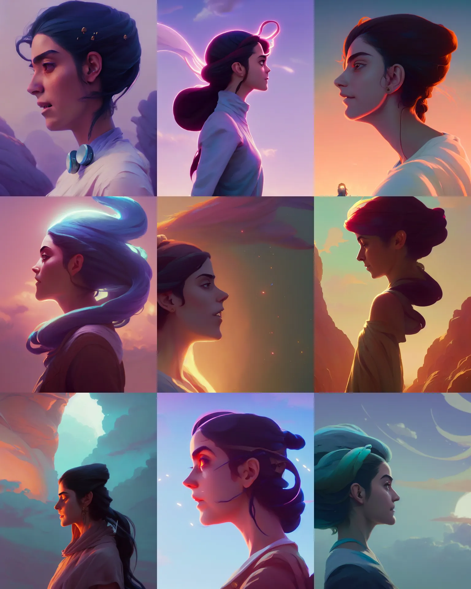 Prompt: side profile portrait of maya ali wind sorcerer, octane render, unreal engine, greg rutkowski, loish, rhads, beeple, makoto shinkai and lois van baarle, ilya kuvshinov, rossdraws, tom bagshaw, alphonse mucha, global illumination