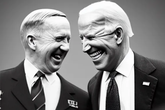 Image similar to “ very very intricate photorealistic photo of hitler and joe biden laughing together, detailed natural lighting, award - winning crisp details ”