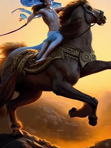 Image similar to a olimpic greek hero, laurels of glory in his head, entering triunphantly a city mounted in a horse. full of pride. victorirous. prideful.. intricate, elegant, highly detailed, digital painting, artstation, concept art, sharp focus, illustration, by justin gerard and artgerm, 8 k