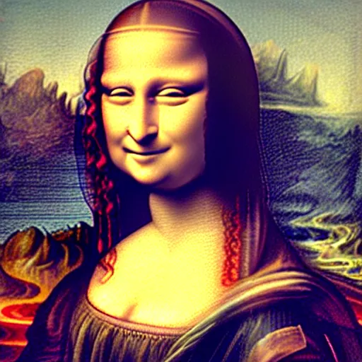 Image similar to the extended painting of the Mona Lisa, unseen, breaking, detailed, photoreal