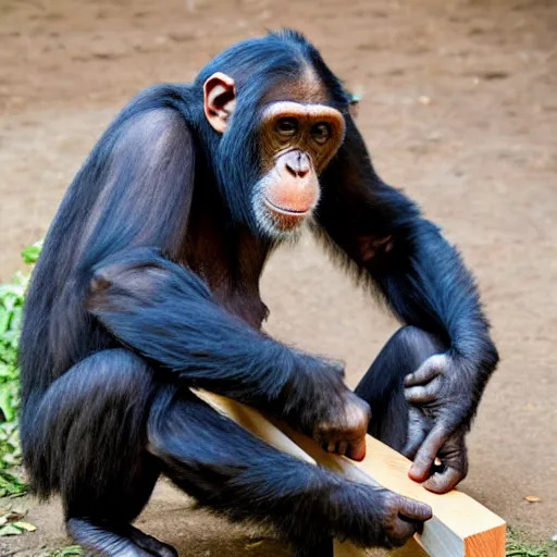 Prompt: chimpanzee building a chair out of wood