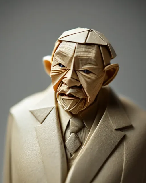 Image similar to an origami wrinkled old man by akira yoshizawa, realistic, very detailed, complex, intricate, studio lighting, bokeh, sigma 5 0 mm f 1. 4