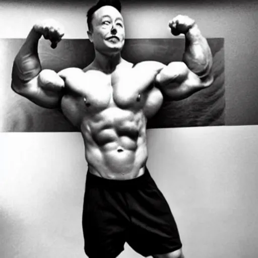 Image similar to elon musk as a muscular bodybuilder