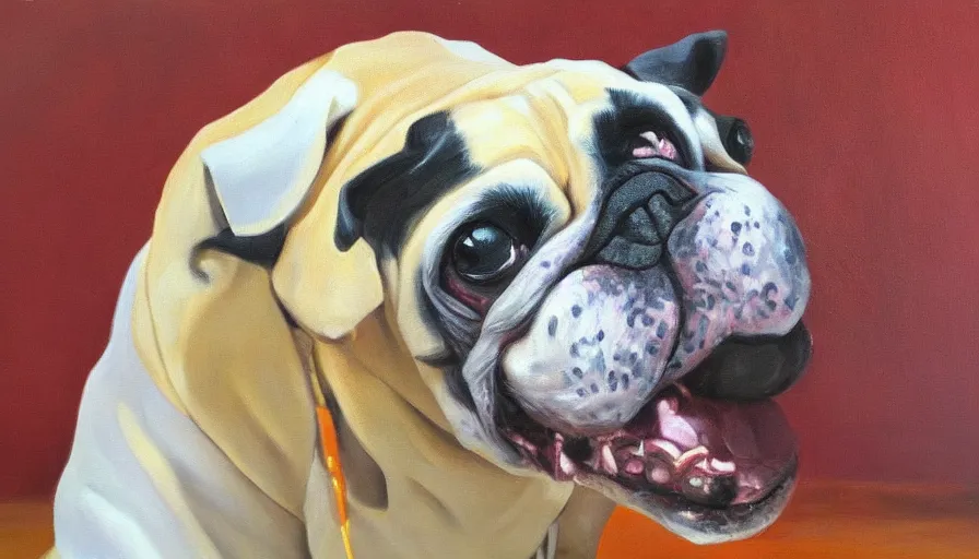 Prompt: a crazy dog in a suit, oil painting