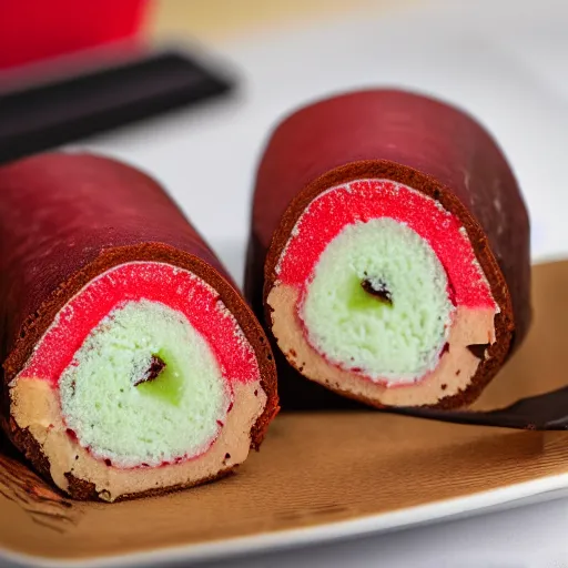 Image similar to samurai swiss cake roll, photograph, macro, 4 k