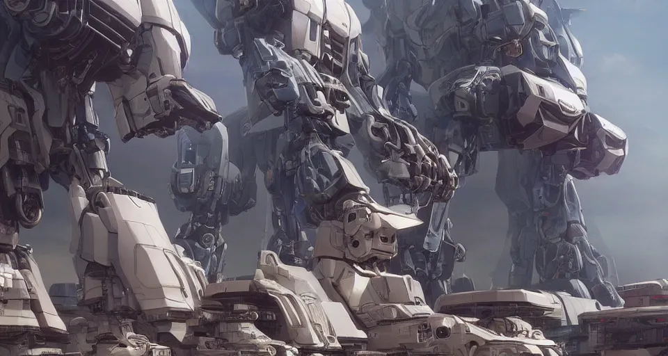 Image similar to a beautiful hyperrealistic ultradetailed 3D render of a gigantic mecha guarding a sci-fi spaceport, by brian sum and stephan martiniere and pixar and Makoto Kobayashi,mech, unreal engine, octane render, gigantic, unreal engine, octane render, 3D, brilliantly coloured, intricate, ultra wide angle, trending on artstation, dusk, volumetric lighting, HDR, polished, micro details, ray tracing