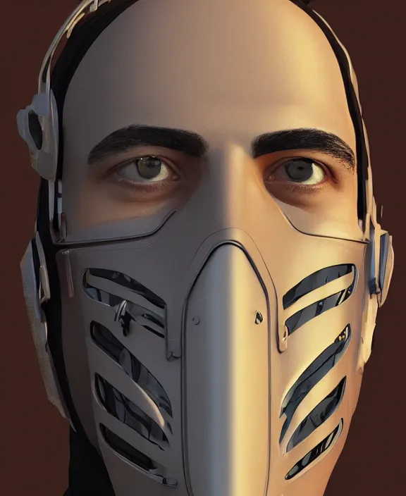 Prompt: a portrait of a young arab man with a cybernetic mask over half of his face by Moebius, 4k resolution, photorealistic