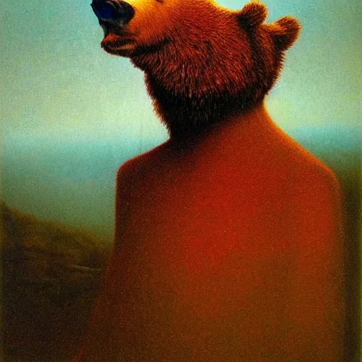 Prompt: bear hussar, beksinski