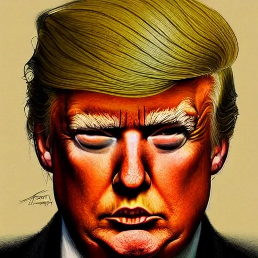 Prompt: a highly detailed portrait of donald trump in the style of charles dana gibson and in the style of peter mohrbacher. glowing rune of magical power.