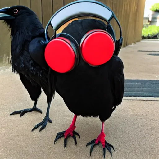 Image similar to crow in red headphones