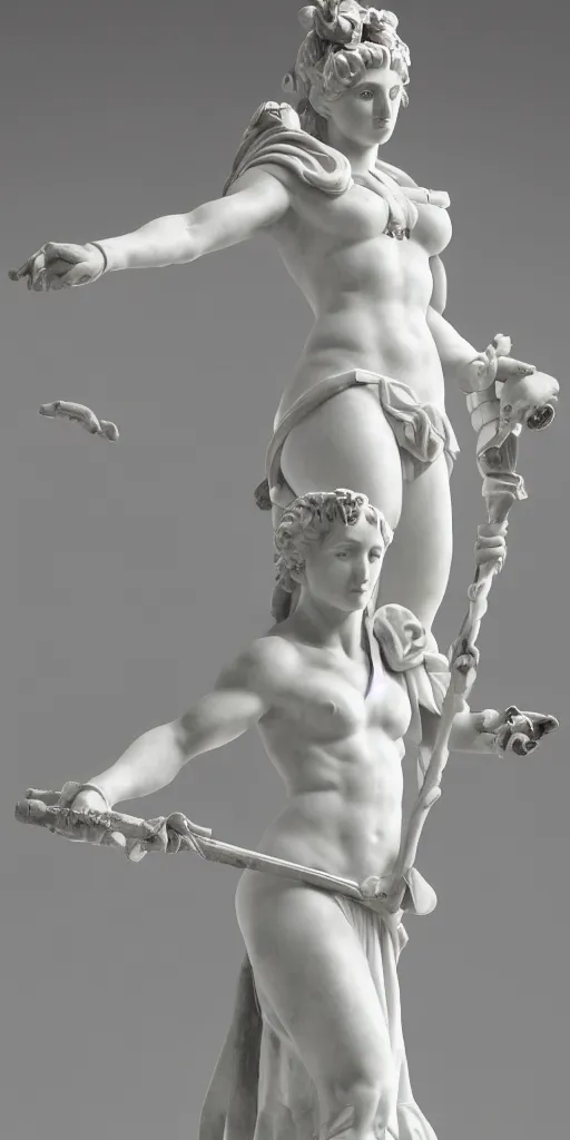 Image similar to an ancient greek statue of the sailor moon in her battle uniform sailor fuku, inside louvre by michelangelo and donatello, white marble, studio lighting, professional photography, 4 k ultra hd resolution,