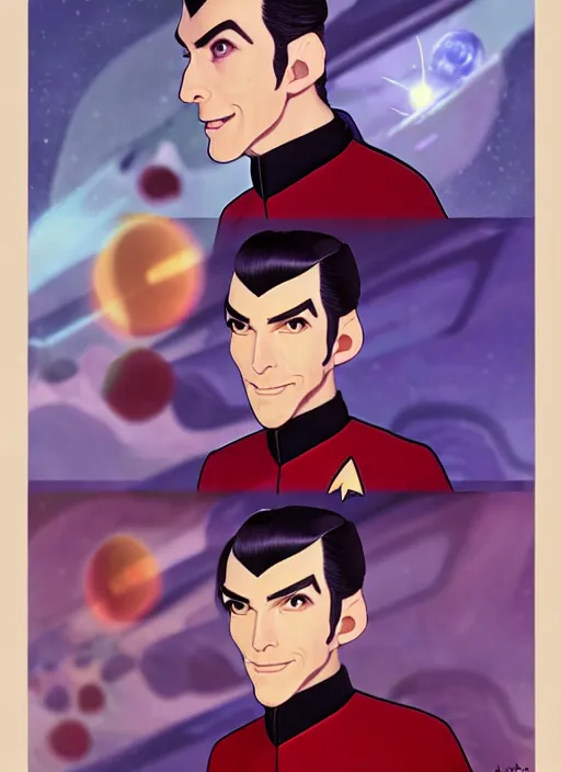 Prompt: cute star trek officer count dracula, natural lighting, path traced, highly detailed, high quality, digital painting, by don bluth and ross tran and studio ghibli and alphonse mucha, artgerm