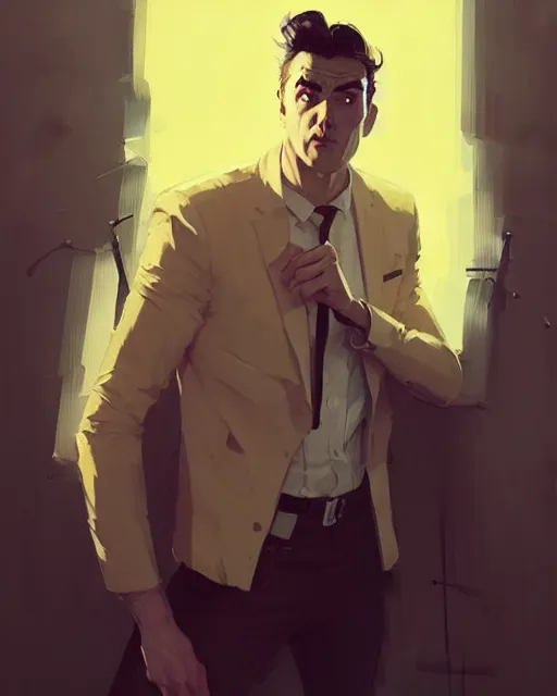 Image similar to hyper - realistic portrait of brunet noble men by atey ghailan, by greg rutkowski, by greg tocchini, by james gilleard, by joe fenton, by kaethe butcher, dynamic lighting, gradient light yellow, brown, blonde cream and white color scheme, grunge aesthetic