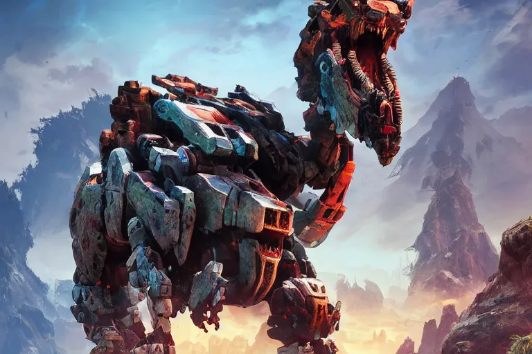 Image similar to tremortusk machine mecha animal beast robot of horizon forbidden west horizon zero dawn bioluminiscence global illumination ray tracing hdr fanart arstation by sung choi and eric pfeiffer and gabriel garza and casper konefal