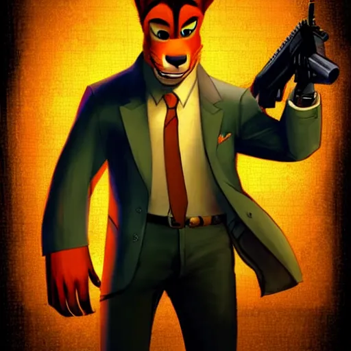 Image similar to concept art of nick wilde as max payne in max payne 3 set in gritty neo - noir zootopia, favela level