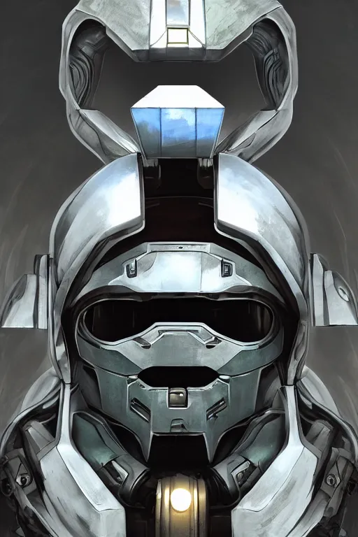 Image similar to robot ninja mask helmet halo master chief radiating a glowing aura global illumination ray tracing hdr fanart arstation by ian pesty and katarzyna da „ bek - chmiel