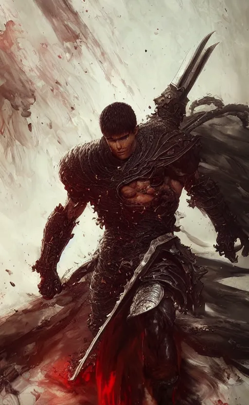 Image similar to full body shot Guts Berserk, digital 2d, extremely detailed, made by wlop, maxwell boas, Naranbaatar Ganbold, Raymond Swanland and Ruan Jia. Masterpiece. Repin. Greg Rutkowski