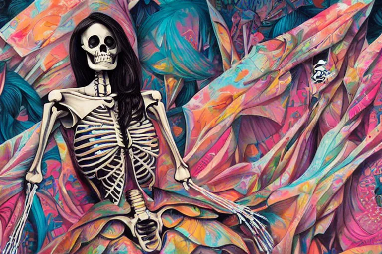 Image similar to skeleton fashion show, catwalk, tristan eaton, victo ngai, artgerm, rhads, ross draws