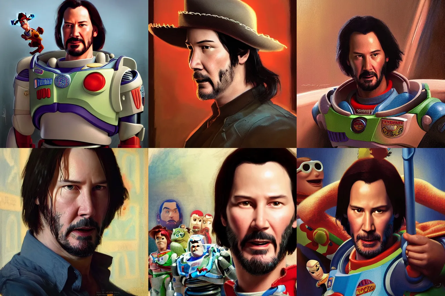 Prompt: Keanu Reeves as a toy in Toy Story 3, intricate, highly detailed, digital painting, artstation, concept art, sharp focus, illustration, art by greg rutkowski and alphonse mucha