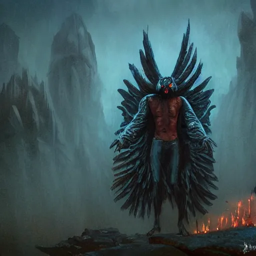 Image similar to scary , epic , Post-processing , low angle , Greg rutkowski legendary matte painting , masterpiece , 8K centered headshot Portrait of a psychedelic godlike mothman posing with a cigar with giant mandala wings smoking a hand-rolled cigarette smoking heavily , magic mushroom village in background , post-processing , award winning. superb resolution. in the art style of Satoshi Kon and Greg Rutkowski , Detailed Mushroom city in background , Hyper realistic anime , Perfect art , Dalle2