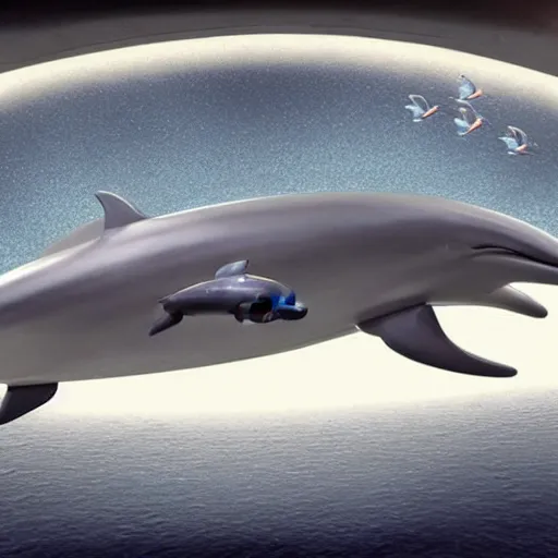 Prompt: dolphins aboard the starship enterprise, hyper realistic, extreme detail,