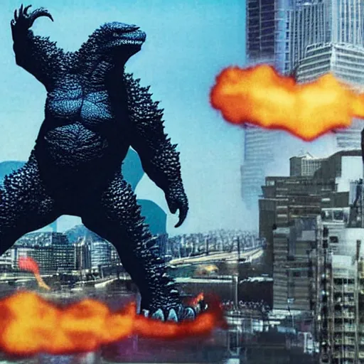 Image similar to godzilla's attack being blocked by shaq